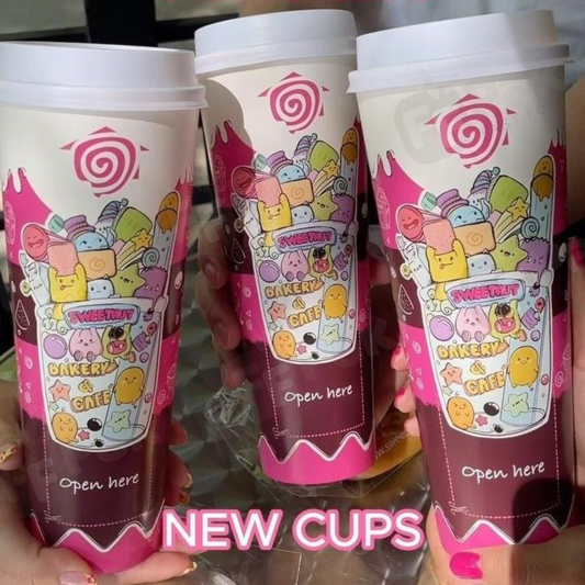 Custom Design Logo Printed Disposable Boba Cups Bubble Cups Takeaway Single Wall Paper Cups Blind Box Cups with Surprise Gift Space