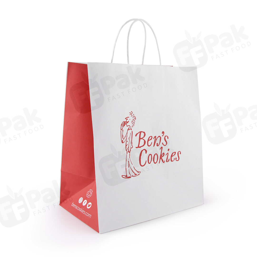 Custom Printing Eco Friendly Recycle Food Take Away Kraft Paper Bag Handles