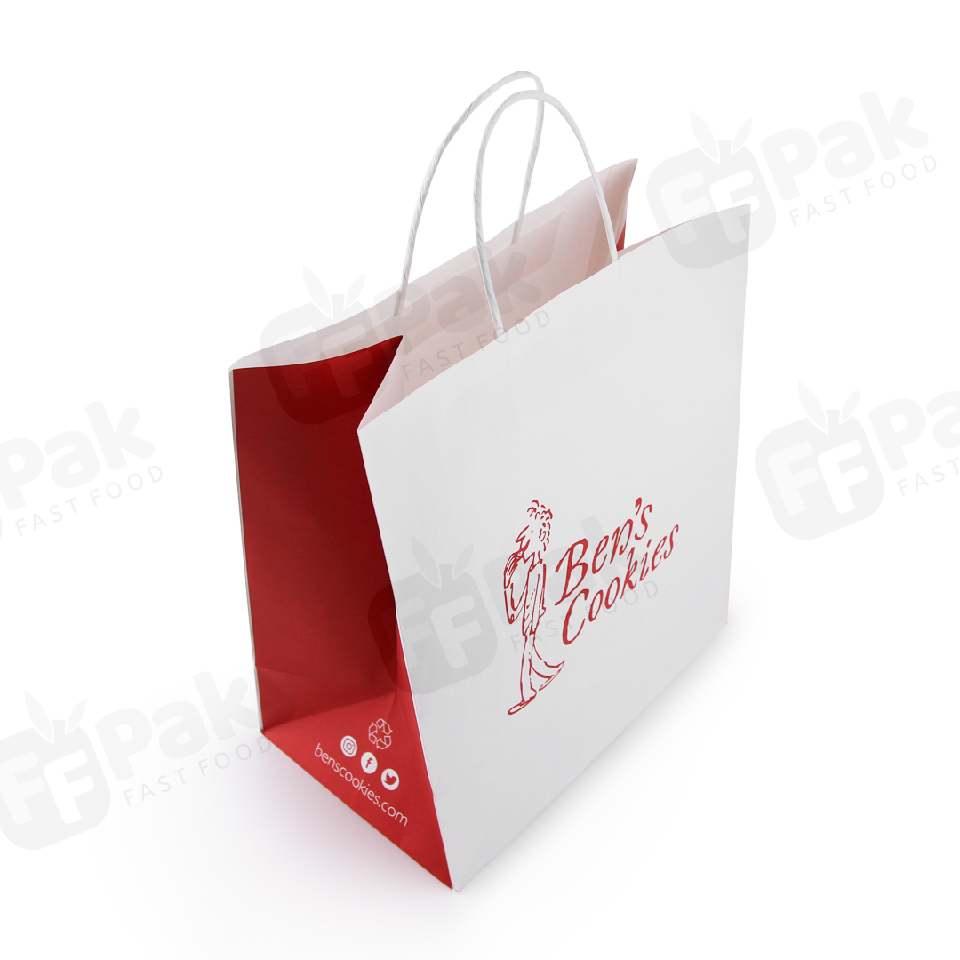 Custom Printing Eco Friendly Recycle Food Take Away Kraft Paper Bag Handles