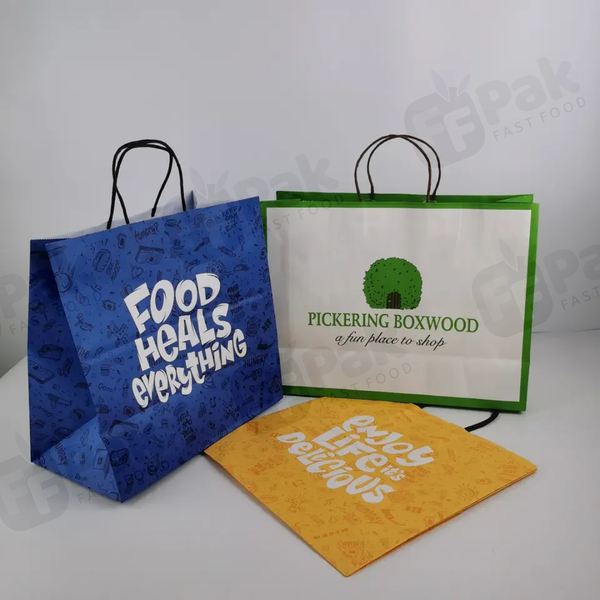 Biodegradable Brown Kraft Paper Bags Packaging Takeaway Paper Bag with handles - Fastfoodpak