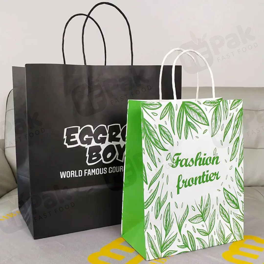 Bolsas de papel con su propio logotipo Comida para llevar Bolsa de papel kraft marrón con asa