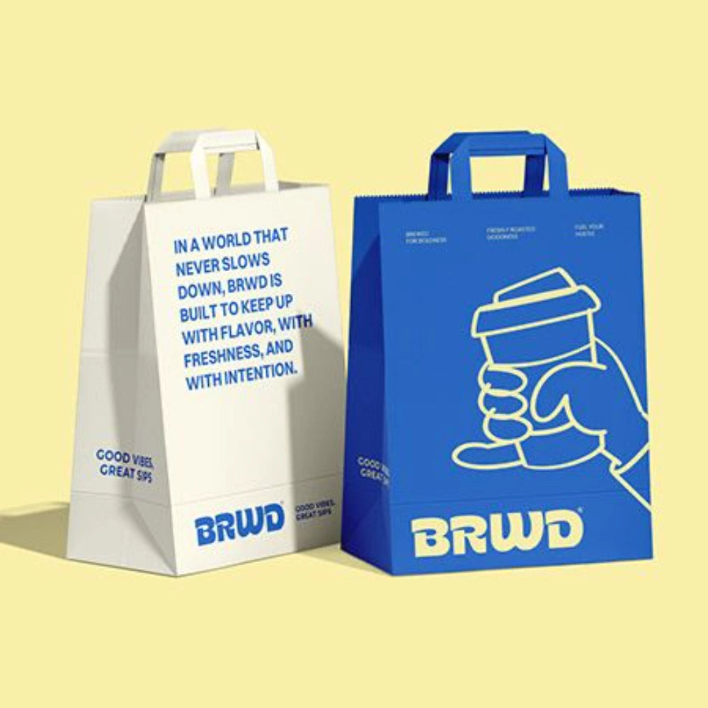 La nourriture écologique de recyclage d'impression personnalisée emporte les poignées de sac en papier kraft