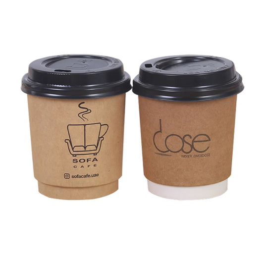 Kraft Double Wall Coffee Cups for Hot Beverages & Takeaway