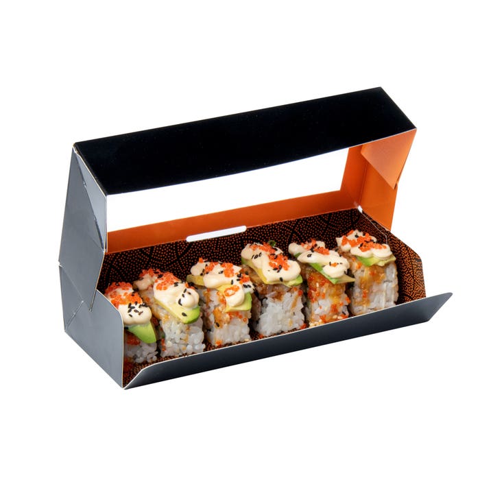 Personnalisé Imprimé Noir Blanc Jetable Chinois Sushi Riz Déjeuner Emballage De Qualité Alimentaire À Emporter À Emporter Togo Boîte De Papier À Emporter
