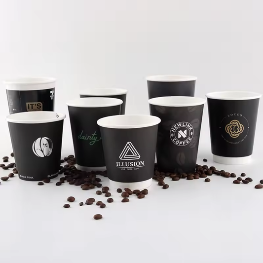 Tasses à café chaudes de papier peint à double paroi ondulées isolées qui respecte l'environnement avec des couvercles