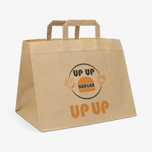 Custom Restaurant Fast Food Take Away Paper Bag with Flat Hanlde