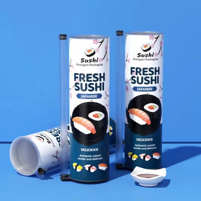 Roll-Through Sushi Transport Tube for Takeaway Use