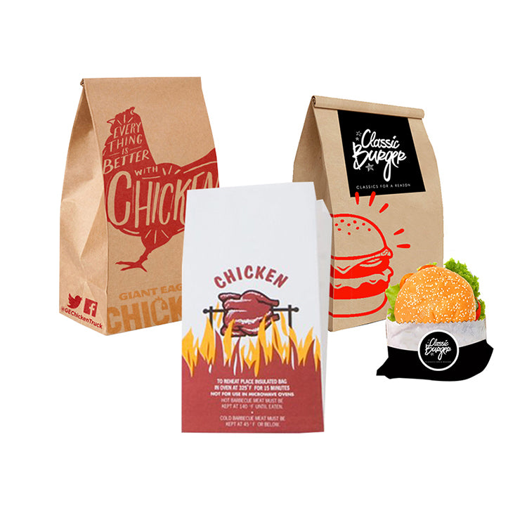 Custom Eco Takeaway BBQ Fast Food Hot Dog Sandwich Burger Empaquetado Bolsa de papel Kraft forrada con lámina a prueba de grasa