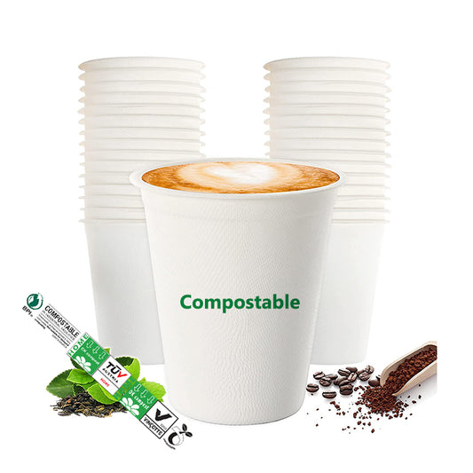 Portátil desechable biodegradable personalizado para llevar bebida bagazo de caña de azúcar taza de papel con tapa