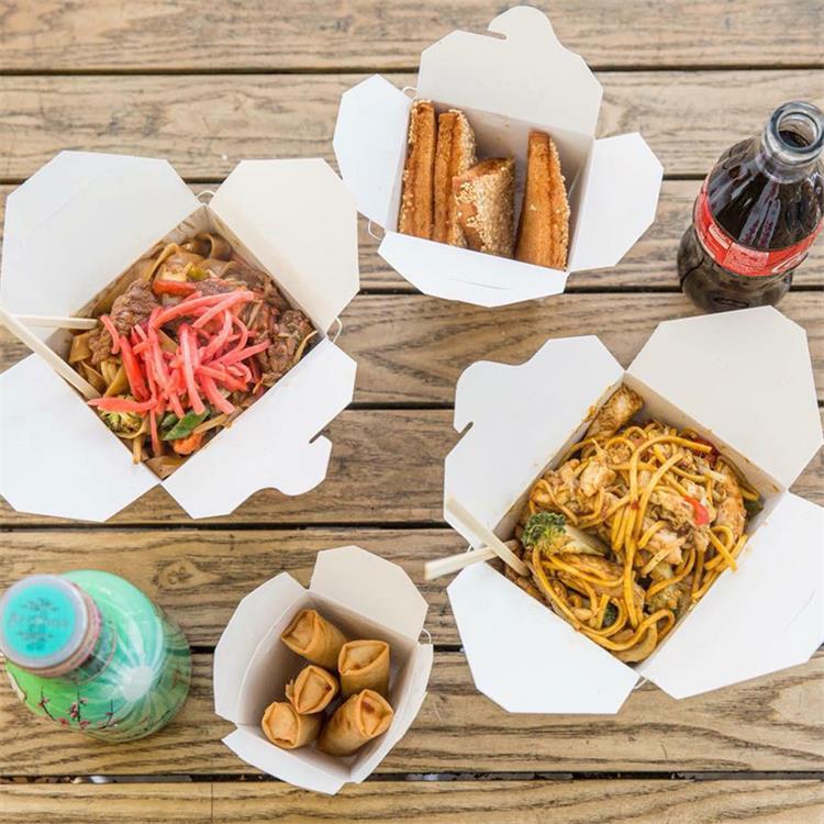 Caja de fideos de papel Kraft con asa para comida china desechable personalizada para restaurante