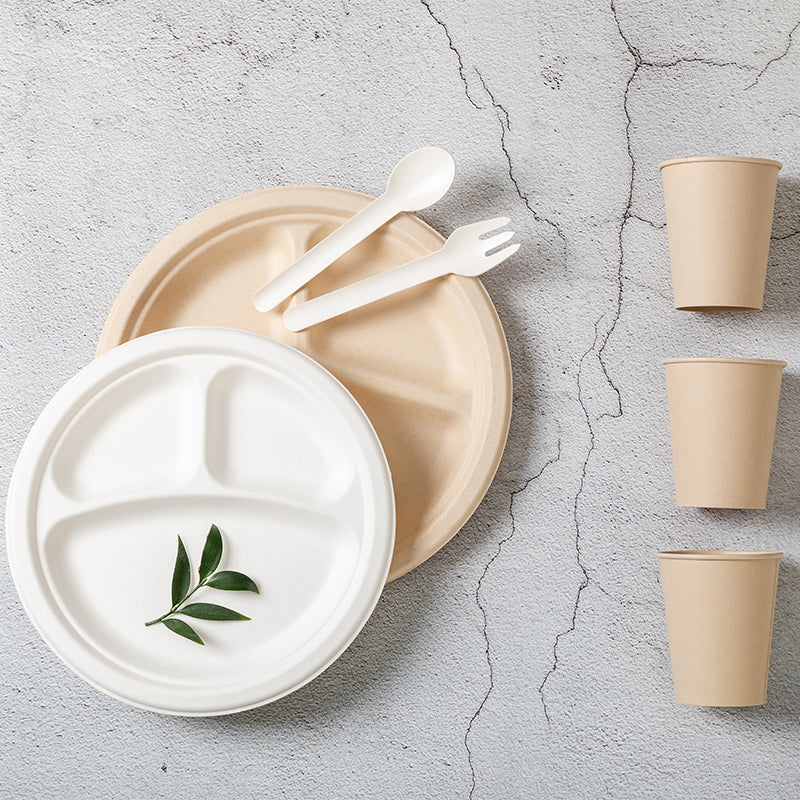 Platos de papel desechables y tazones biodegradables para restaurante