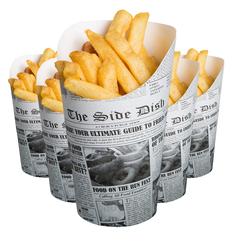 Concevez en fonction du client la tasse de papier de métier de supports de frite jetable pour le casse-croûte à emporter