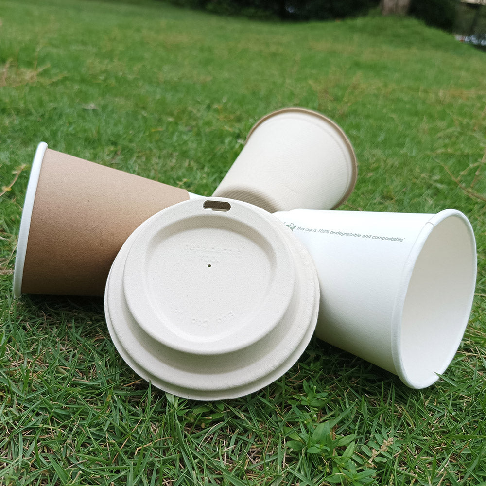 Custom Biodegradable Cup Cover Natural Sugarcane Bagasse Pulp Paper Cup Lids