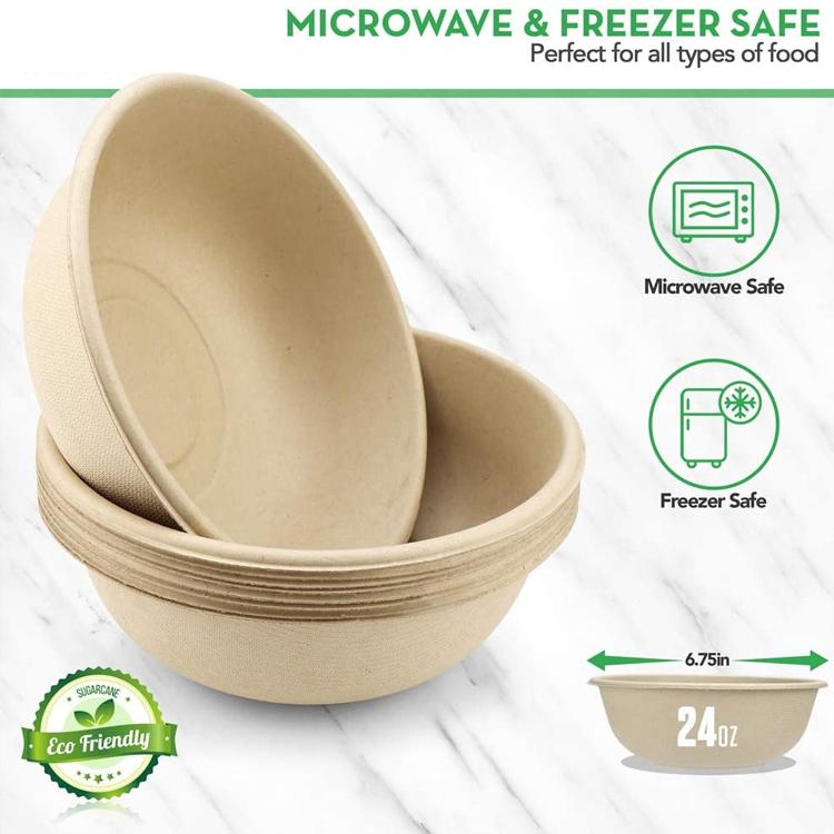 Disposable Eco Friendly Biodegradable Natural 24 oz Bagasse Sugar Cane Fibers Compostable Bowls