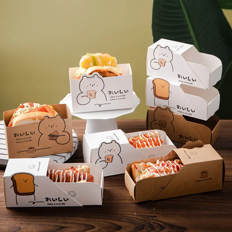 Custom Hot Dog Breakfast Bread Lunch Egg Drop Sandwich Paper Packaging Drawer Box for Food