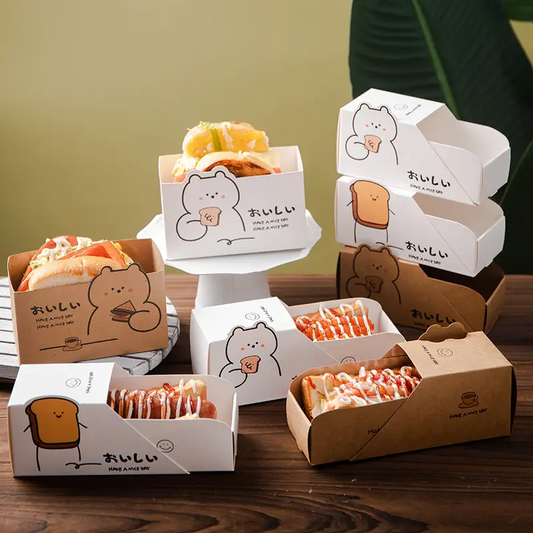 Caja de cajón de embalaje de papel de sándwich de gota de huevo de almuerzo de pan de desayuno de perrito caliente personalizado para alimentos