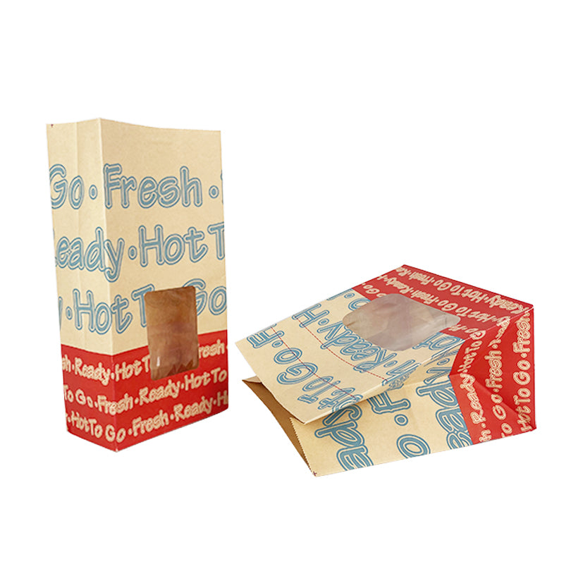 Hamburger Recyclable Poulet Frit Fast Food Kraft SOS Sac En Papier À Emporter Avec Fenêtre