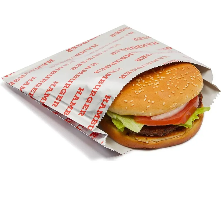 Disposable Hot Food Packing Bags Burger Sandwich Street Snacks Hot Dog Wrappers Takeout Paper Bag With Foil