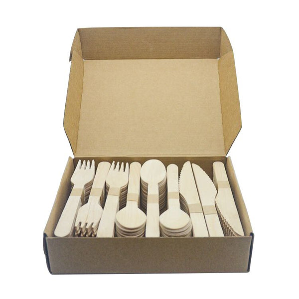 Fast Food Take Away Disposable Wooden Cutlery Kraft Paper Wood Cutlery Set - Fastfoodpak
