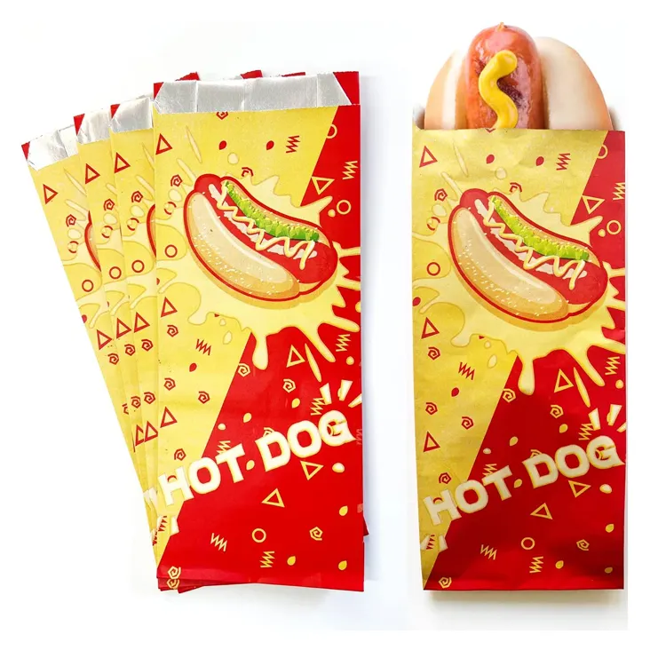 Bolsas desechables para embalaje de alimentos calientes Hamburguesa Sándwich Bocadillos callejeros Envolturas para perros calientes Bolsa de papel para llevar con papel de aluminio
