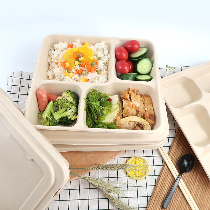 Boîte à lunch rectangulaire en papier contenant des aliments en papier à quatre compartiments avec cloison