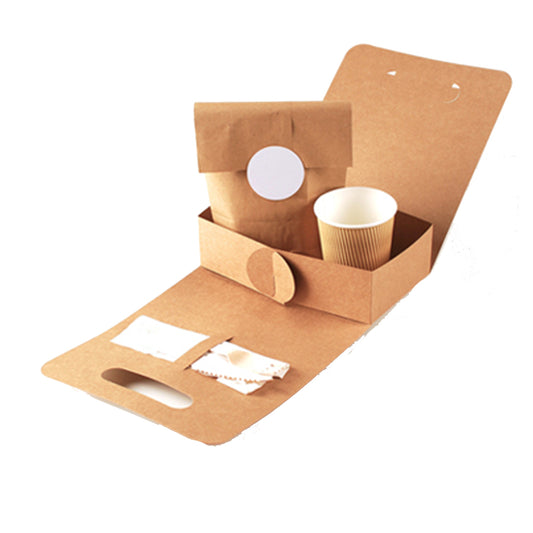 Caja de comida para llevar de embalaje de alimentos de papel Kraft con logotipo personalizado para bebidas de café