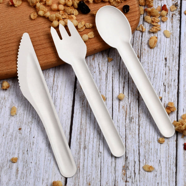 Natural Biodegradable Bagasse Spoon Fork Disposable Sugarcane Cutlery - Fastfoodpak