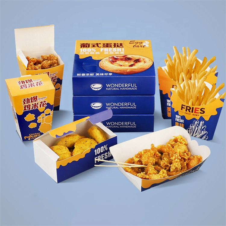 Caja de envase de embalaje de comida rápida de papel desechable impresa de marca personalizada con logotipo