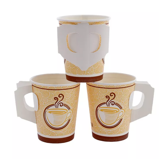 Disposable Custom Single Wall Coffee Paper Cup With Butterfly Handle For Hot Drinking