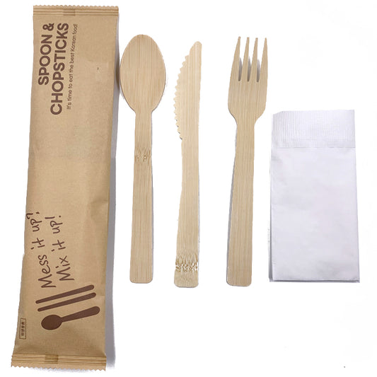 Wholesale Ecological Heat Resistant Disposable Natural Bamboo Cutlery Sets