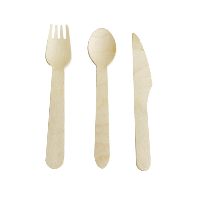 Fast Food Take Away Disposable Wooden Cutlery Kraft Paper Wood Cutlery Set