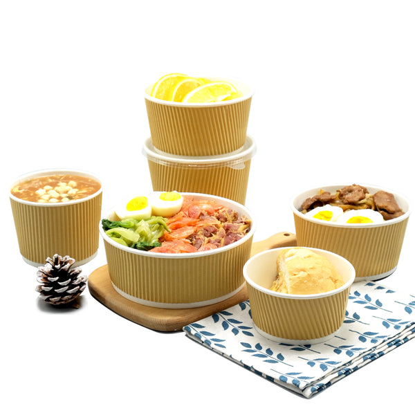 Factory Customized Disposable Straight Ripple Wall Food Grade Kraft Bowl - Fastfoodpak