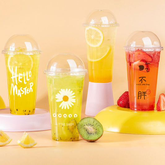 Vasos de plástico desechables de PP para bebidas frías transparentes con logotipo de impresión personalizada con tapas