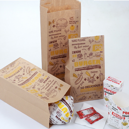 Bolsa de papel kraft impresa personalizada, bolsa de pan de papel para embalaje de comida para llevar con bolsas de papel de Navidad para embalaje de alimentos 