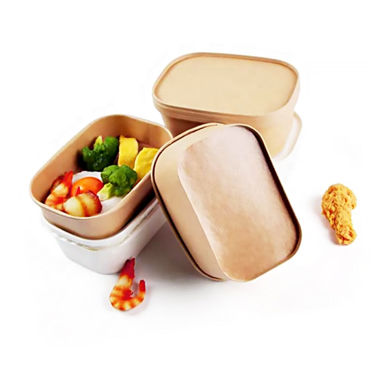 Factory Customized Disposable Drinks Cup Holder Takeaway Food Container Kraft Paper Packaging lunch Box with Lid