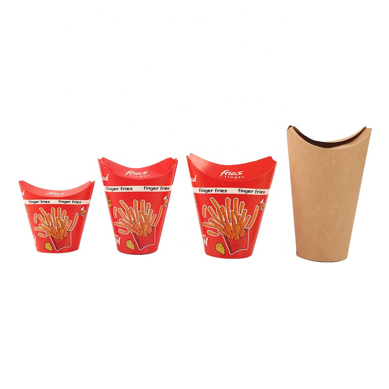 Disposable Take Out Single Sided Scoop Kraft Paper Cup For French Fries Chips Ice Cream Snakes