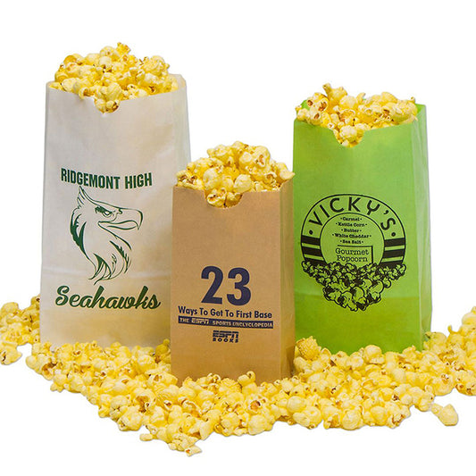 Custom Logo Printed Biodegradable Kraft Chips Pop Corn Packaging Take Away Food Paper Bag