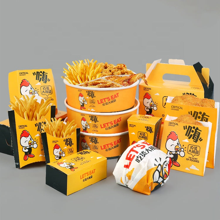 Caja de envase de embalaje de comida rápida de papel desechable impresa de marca personalizada con logotipo