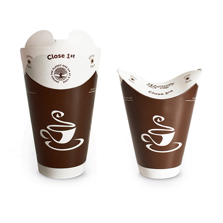 La aduana al por mayor imprimió las tazas de café respetuosas del medio ambiente de la mariposa del papel de Kraft de la ondulación de la pared doble para llevar
