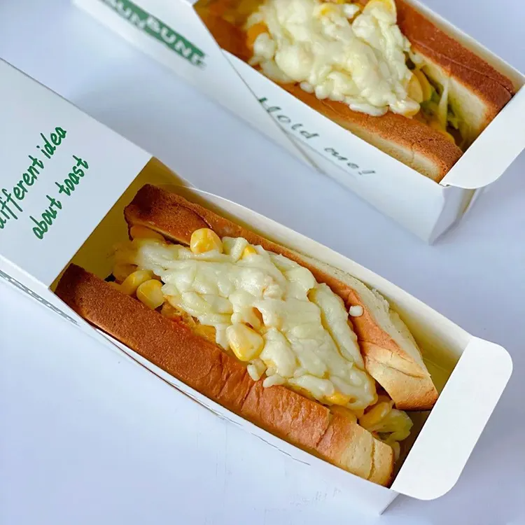 Cajas de papel de embalaje de pan tostado de dibujos animados personalizados Caja de sándwich de gota de huevo de desayuno de cartón Caja de sándwich
