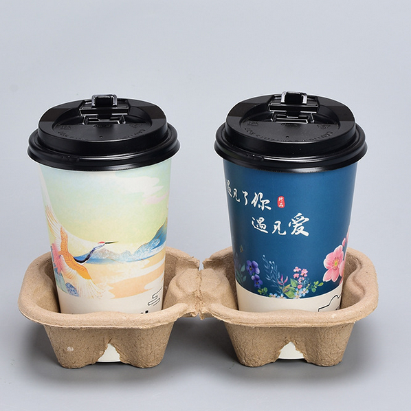 Takeaway Disposable Drink Pulp Mould Biodegradable Paper Coffee Cup Holder Tray