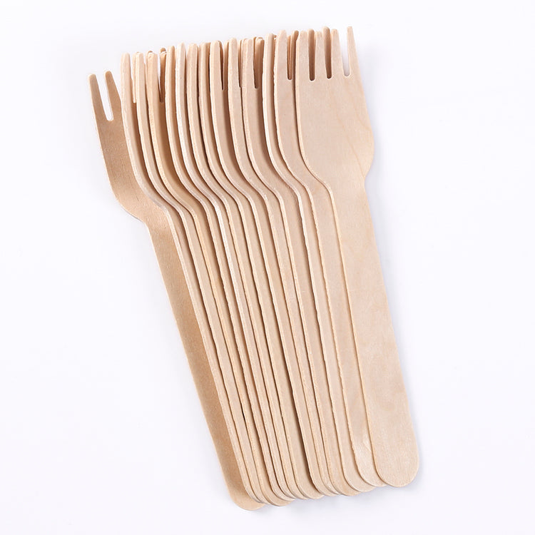 Comida rápida para llevar Cubiertos de madera desechables Juego de cubiertos de madera de papel Kraft