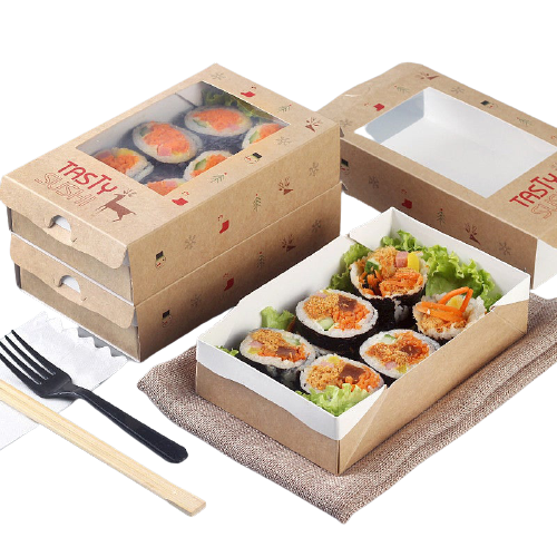 Custom Logo Printed Paper Sushi Kraft Paper Takeaway Box With Windows - Fastfoodpak