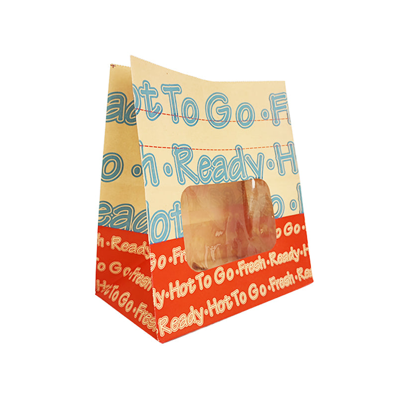 Hamburguesa reciclable pollo frito comida rápida Kraft SOS bolsa de papel para llevar con ventana