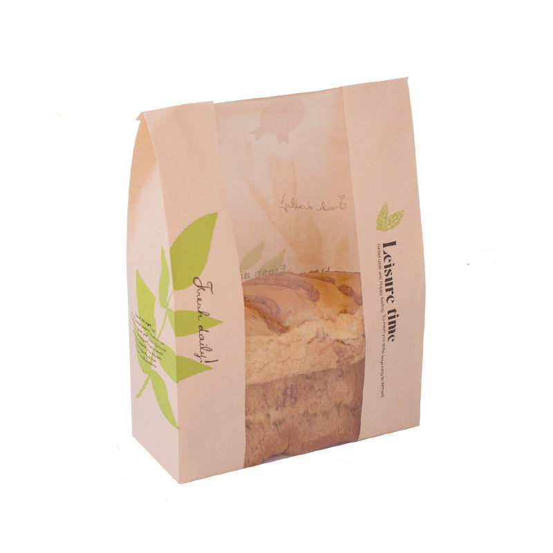 Eco-Friendly Printed Packaging Paper Custom Toast Bread Bag With Clear Plastic Window  greaseproof Kraft Paper Bag