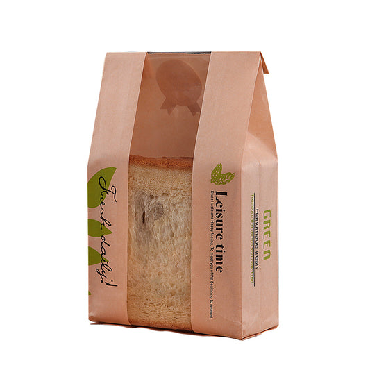 Bolsa de pan tostado personalizada de papel de embalaje impreso ecológico con ventana de plástico transparente Bolsa de papel Kraft a prueba de grasa