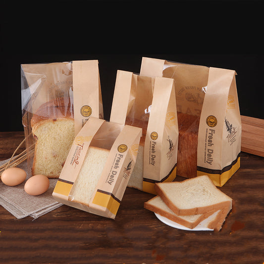 Custom Food Grade Packaging Printing Flat Bottom Resealable Oil Proof Baking Bread Paper Bag