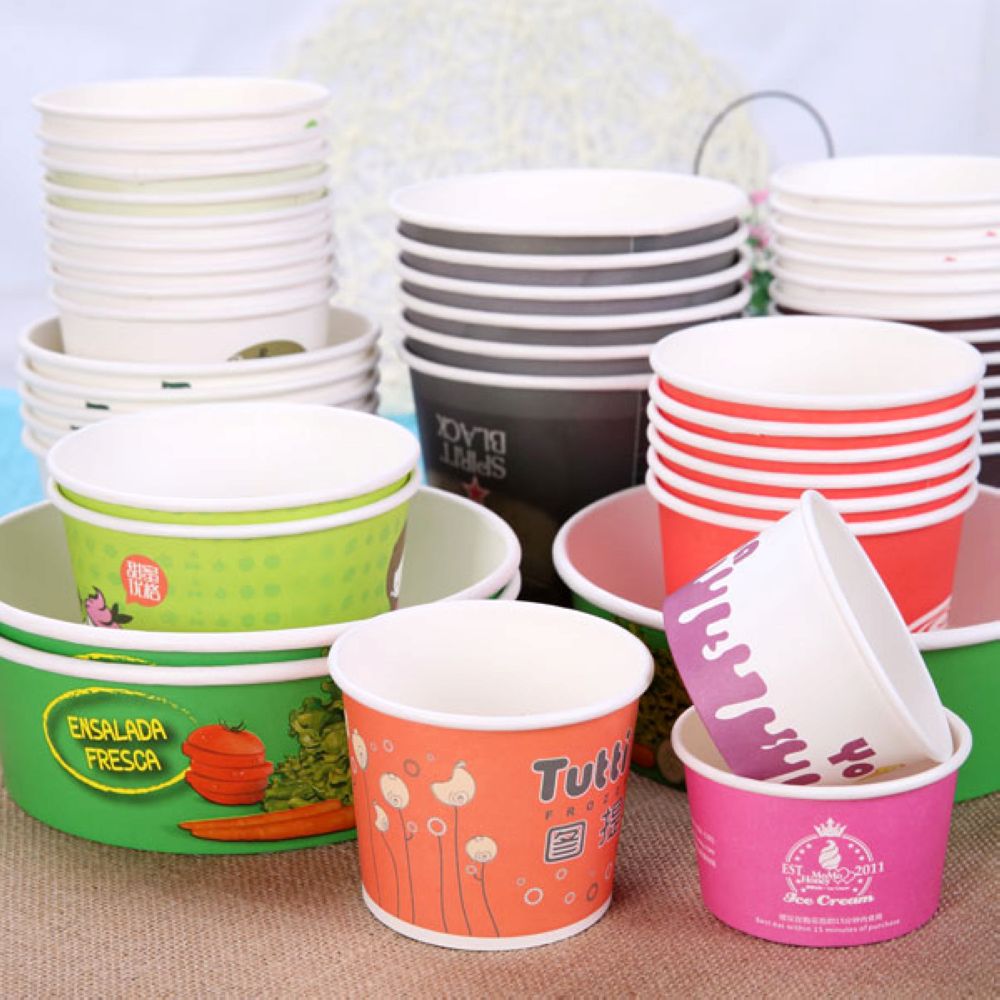 Custom Printed Paper Dessert Cups Bowl Ice Cream Paper Cup With Lid