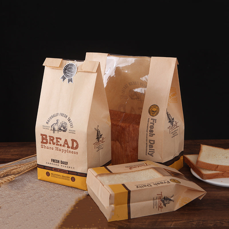 Emballage fait sur commande de catégorie comestible imprimant le sac de papier refermable de papier de pain de preuve d'huile de fond plat