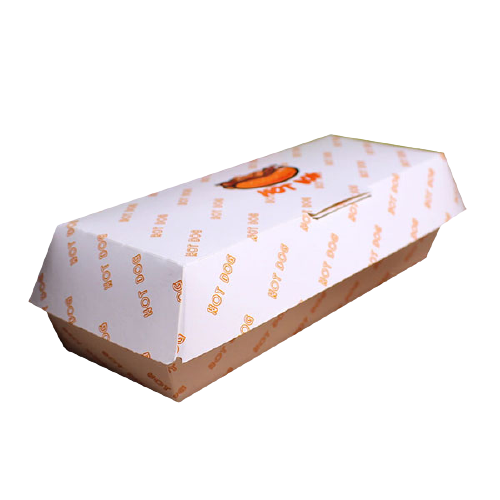 Papel Kraft desechable personalizado Empaquetado de comida rápida para llevar Caja de comida frita para perritos calientes